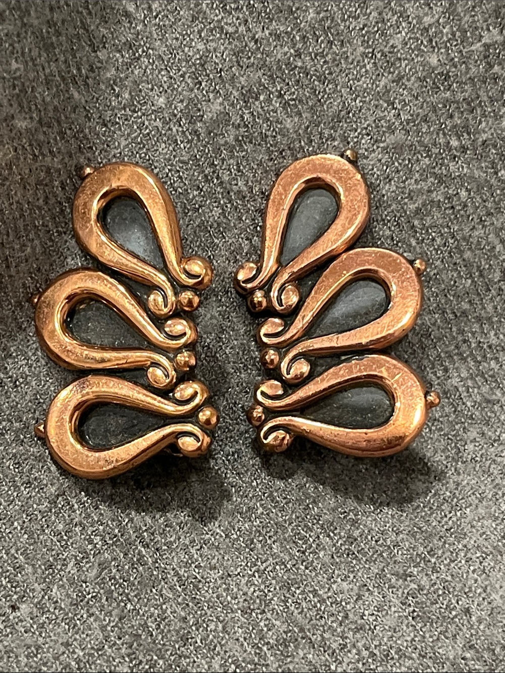 Renoir Modernist Scroll Copper Clip Earrings
